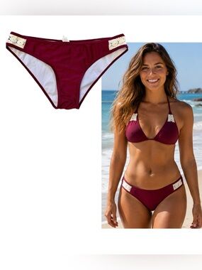 Cupshe burgundy red crochet bohemian bikini bottoms Sz L NWT